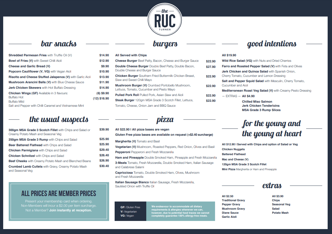 Menus | The RUC Turner